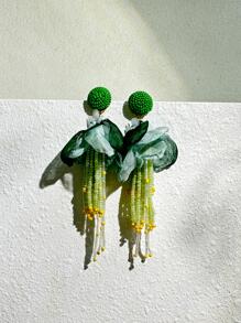 1 đôi hoa Boho & bông tai tua rua đính cườm cho phụ nữ cho kỳ nghỉ - màu xanh lá - Xem 3