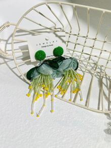 1 đôi hoa Boho & bông tai tua rua đính cườm cho phụ nữ cho kỳ nghỉ - màu xanh lá - Xem 5