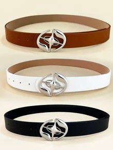 1pc Women Star Decor Oval Buckle Fashionable Belt For Daily Decoration - Brown - View 2