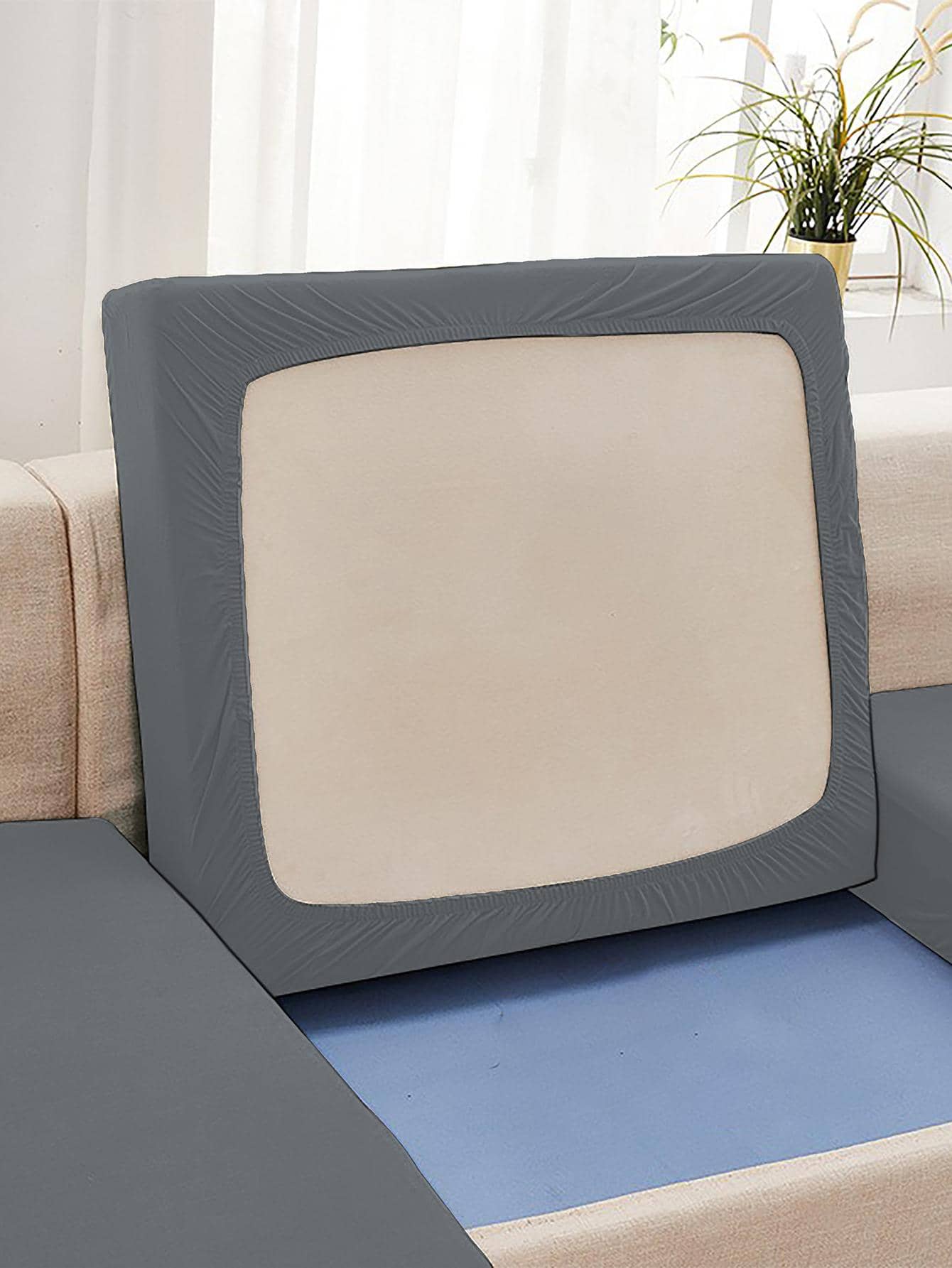 1 Đồng Màu Ghế Sofa Đệm, Tối Giản Polyester Ghế Sofa Đệm Cho Gia Đình - Xám - Xem 1