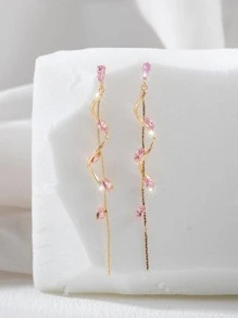 1對時尚高端優雅鋯石葉子、星星、水滴鏈條流蘇耳環，奢華亮面白色、黑色、粉色、綠色、藍色、彩色長吊墜耳環，適合日常配戴、婚禮、派對、正式禮服，送給女性朋友的禮物 - 粉色 - 查看 2