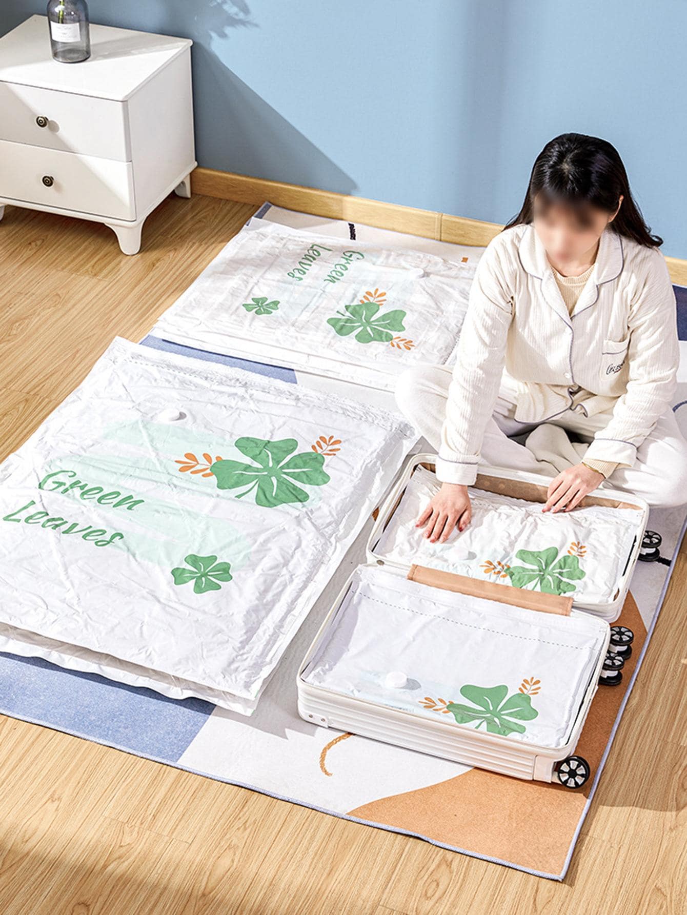 1pc PE Air Vacuum Bag, Modern Leaf Pattern Vacuum Bag For Home Halloween Decorations Halloween Costumes Autumn Decor Festival Decor - White - View 1