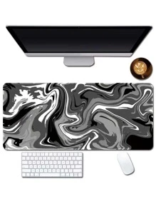 Large Size Stitched Edge Mouse Pad, Dimensions: 23.6 X 11.8 X 0.12 Inches, Made Of High-Quality Microfiber Cloth, Non-Slip Base, Waterproof Keyboard Mat, Suitable For Gamers, Office And Home Desktops. Office Supplies, Desk Accessories, Mouse Pad. - Black and White - View 1