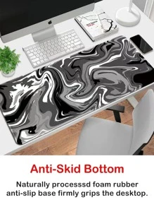 Large Size Stitched Edge Mouse Pad, Dimensions: 23.6 X 11.8 X 0.12 Inches, Made Of High-Quality Microfiber Cloth, Non-Slip Base, Waterproof Keyboard Mat, Suitable For Gamers, Office And Home Desktops. Office Supplies, Desk Accessories, Mouse Pad. - Black and White - View 4
