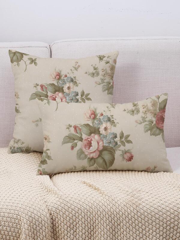 1pc Floral Print Cushion Cover Without Filler, Modern Fabric Decorative Throw Pillow Cover For Home