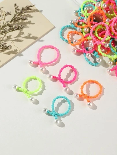 50入組女孩人造珍珠裝飾髮圈適用於頭髮裝飾用品