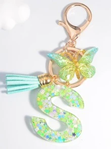 蝴蝶和流蘇墜飾鑰匙圈 - 綠色 - 查看 2