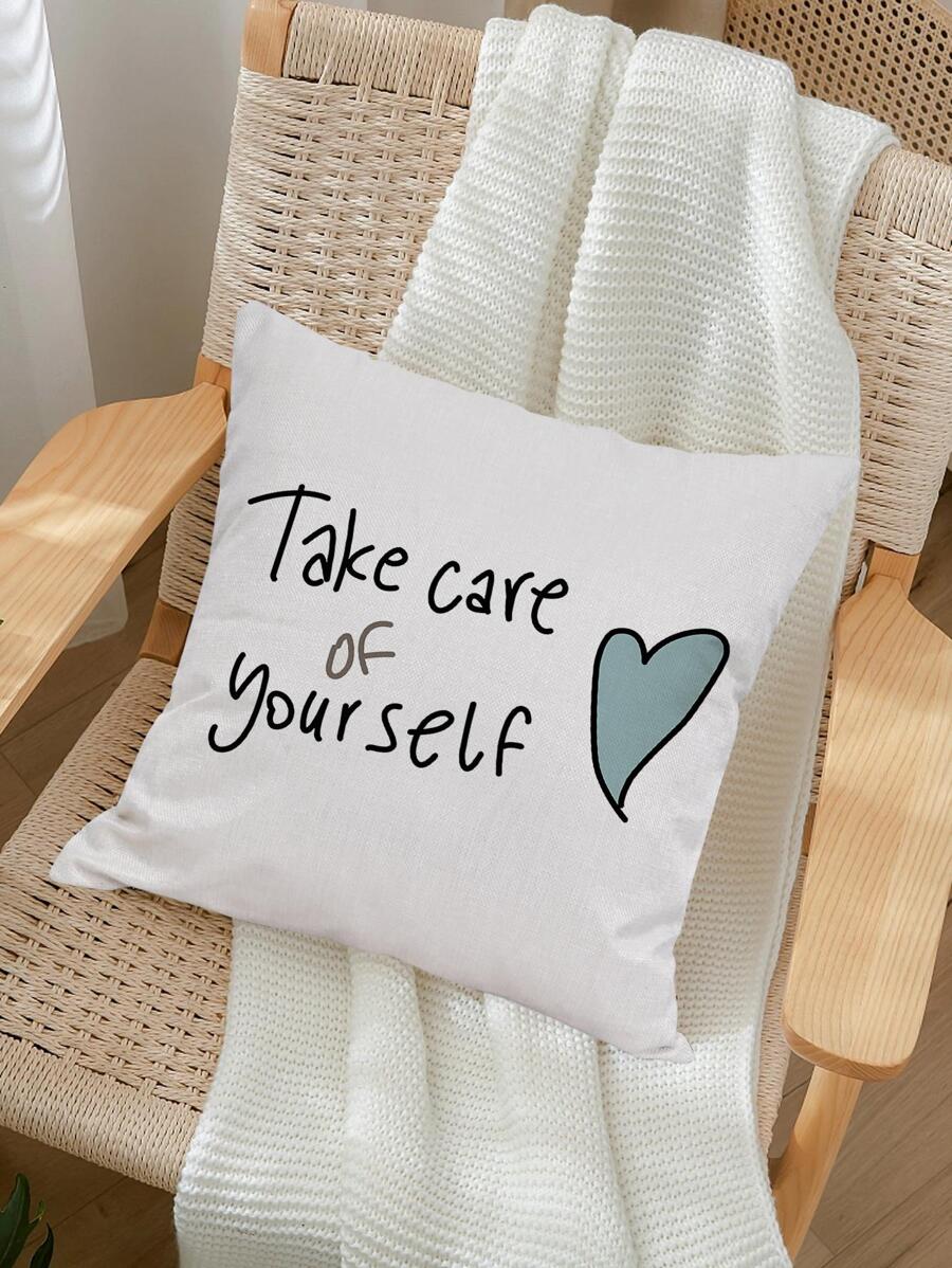 1入組標語圖案靠墊套不附帶内芯現代織物枕套裝飾 - 彩色 - 查看 1