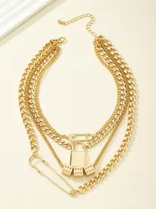 قلادة للنساء مع قلادة مبالغة بها، خالية من القفل، مع الخرز والطبقات، لارتدائها في الحياة اليومية، قطعة واحدة