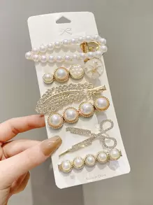 6 chiếc kẹp tóc thời trang đính đá Rhinestone & ngọc trai giả cho nữ dùng để trang trí tóc thanh lịch, phụ kiện tóc, kẹp tóc kẹp tóc - Nhiều màu - Xem 1
