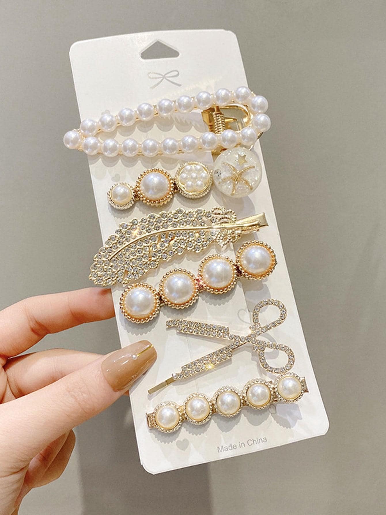 6 chiếc kẹp tóc thời trang đính đá Rhinestone & ngọc trai giả cho nữ dùng để trang trí tóc thanh lịch, phụ kiện tóc, kẹp tóc kẹp tóc - Nhiều màu - Xem 1