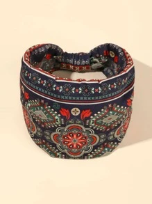 1 pieza Diadema bohemia para mujer con estampado geométrico, para uso en exteriores, gimnasio, accesorios para el cabello, diadema turbante