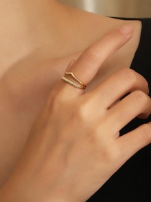 MONALLY 1 chiếc nhẫn chi tiết xoắn bằng thép không gỉ thời trang dành cho phụ nữ để trang trí hàng ngày - Vàng - Xem 2