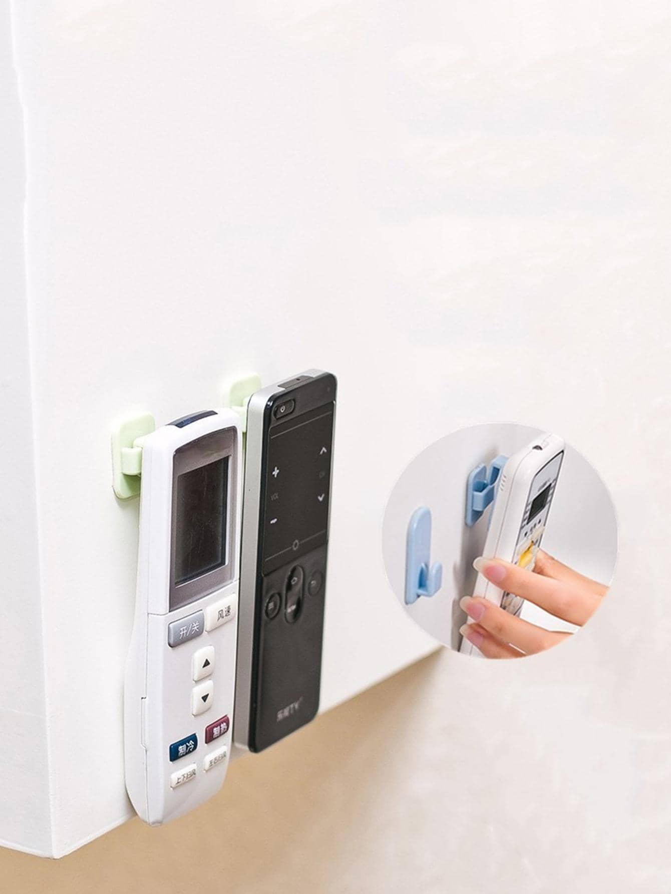 2pairs/Set ABS Remote Control Sticky Hook, Simple Self-Adhesive Remote Control Holder For Household Bathroom Bathroom Accessories Bathroom Tools - White - View 1