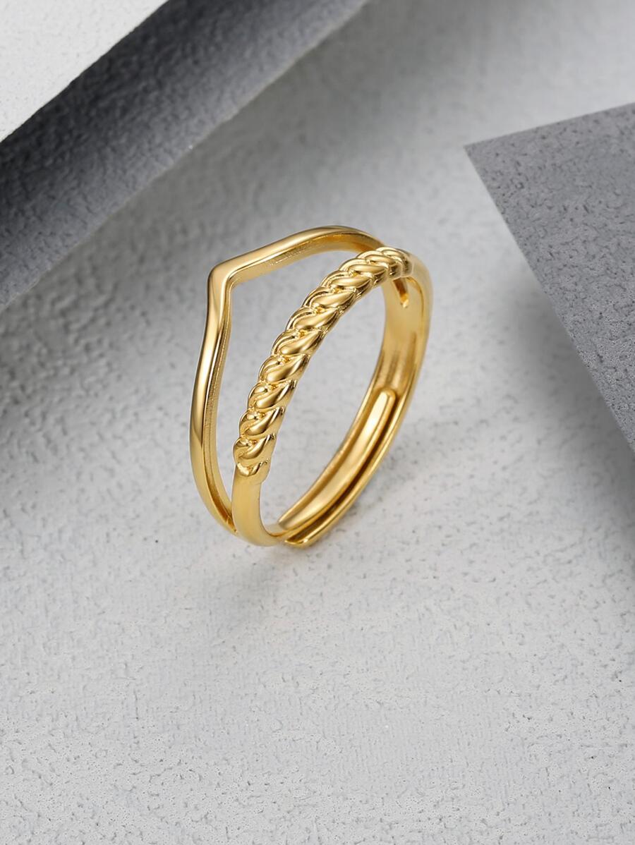 MONALLY 1 chiếc nhẫn chi tiết xoắn bằng thép không gỉ thời trang dành cho phụ nữ để trang trí hàng ngày - Vàng - Xem 1