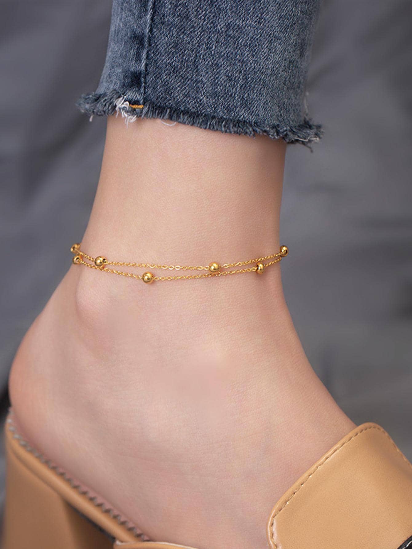 1pc Fashionable Bead Decor Anklet For Women For Daily Decoration - Yellow Gold - View 1