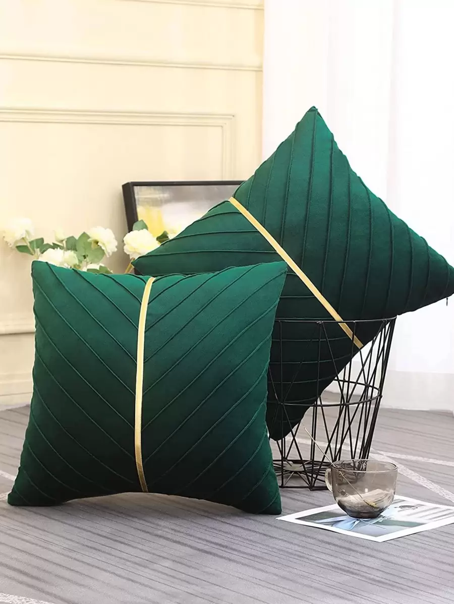 1pc/2PCS Christmas Green Velvet Throw Pillow Covers 18x18 Pack Of 2 With Gold Leather Forest Green Decorative Couch Pillowcase Luxury Modern Pillow Cover For Living Room Bedroom Sofa Cushion Bed
