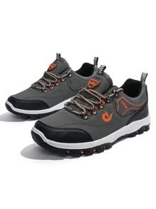 Men Letter Graphic Hiking Shoes, Lace-up Front Sporty Sneakers - Green - View 2