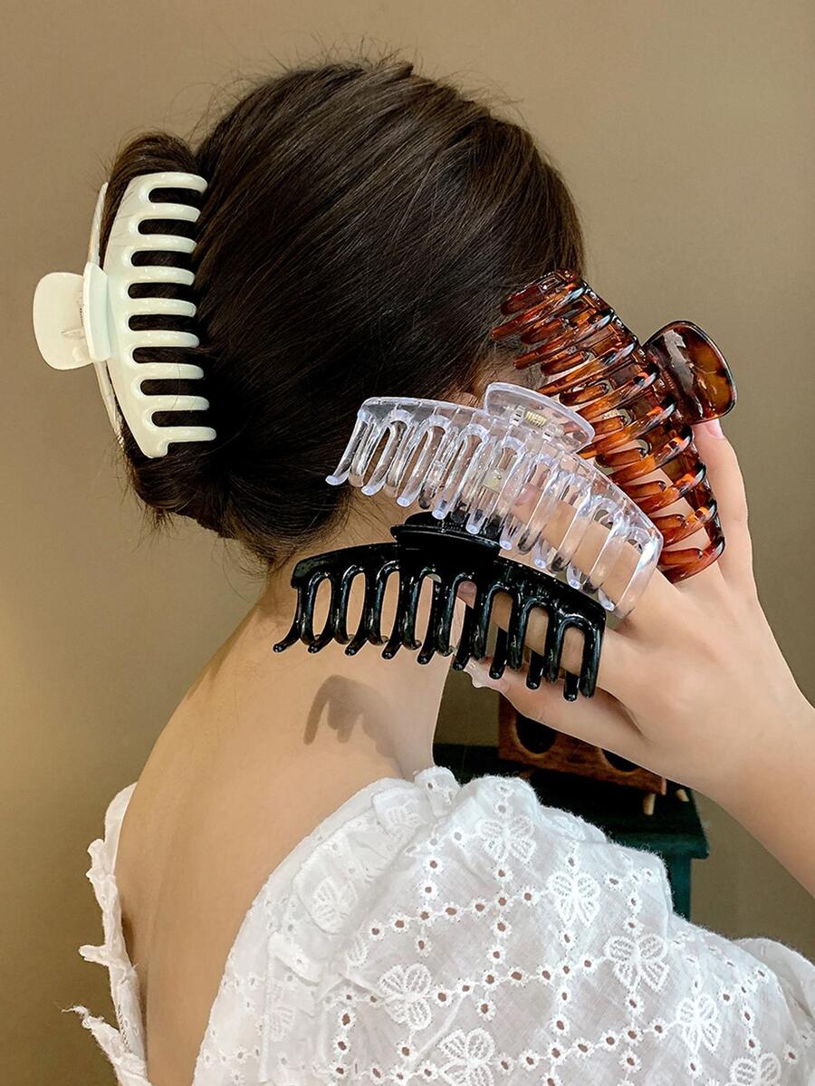 4入組女士素色時尚髮爪適用於頭髮裝飾用品 - 彩色 - 查看 1