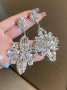 Andkiss Rhinestone Decor Drop Earrings
