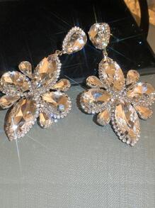 Andkiss Rhinestone Decor Drop Earrings