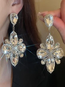 Andkiss Rhinestone Decor Drop Earrings