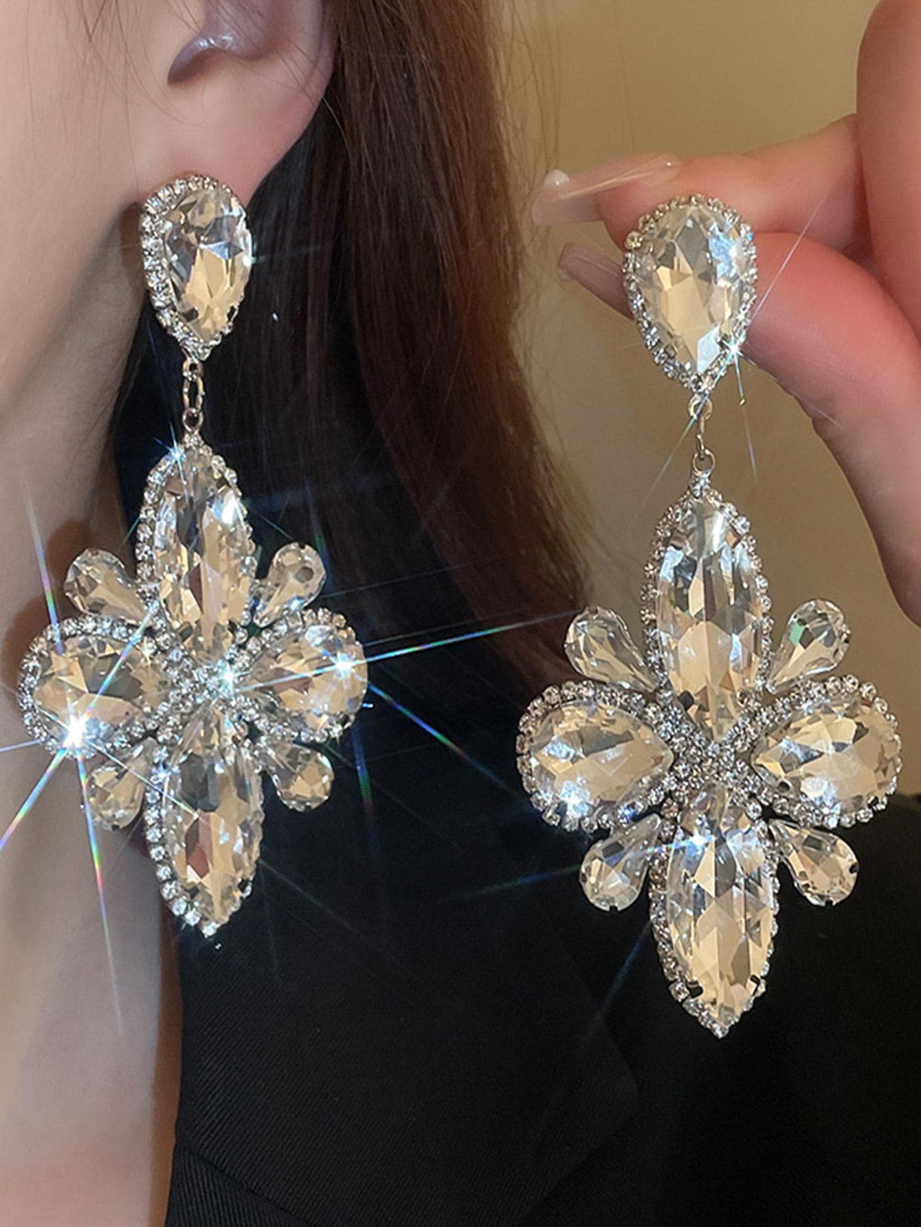 Andkiss Rhinestone Decor Drop Earrings