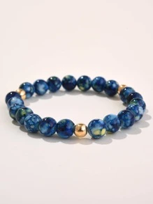 男士1入組時尚圖案串珠手鏈適合女士日常裝飾,適用於首飾類禮品和派對 - 藍色 - 查看 1