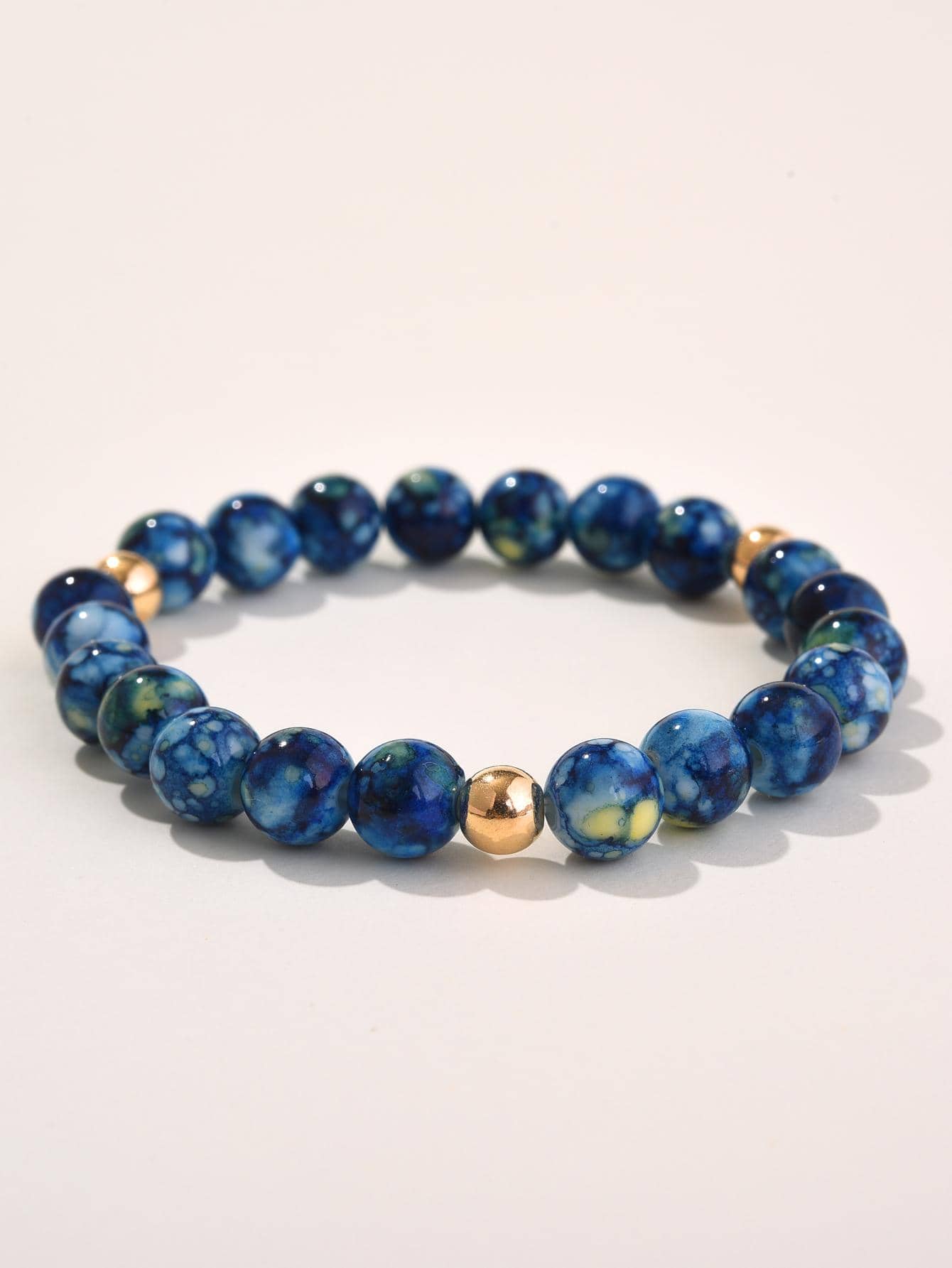 男士1入組時尚圖案串珠手鏈適合女士日常裝飾,適用於首飾類禮品和派對 - 藍色 - 查看 1