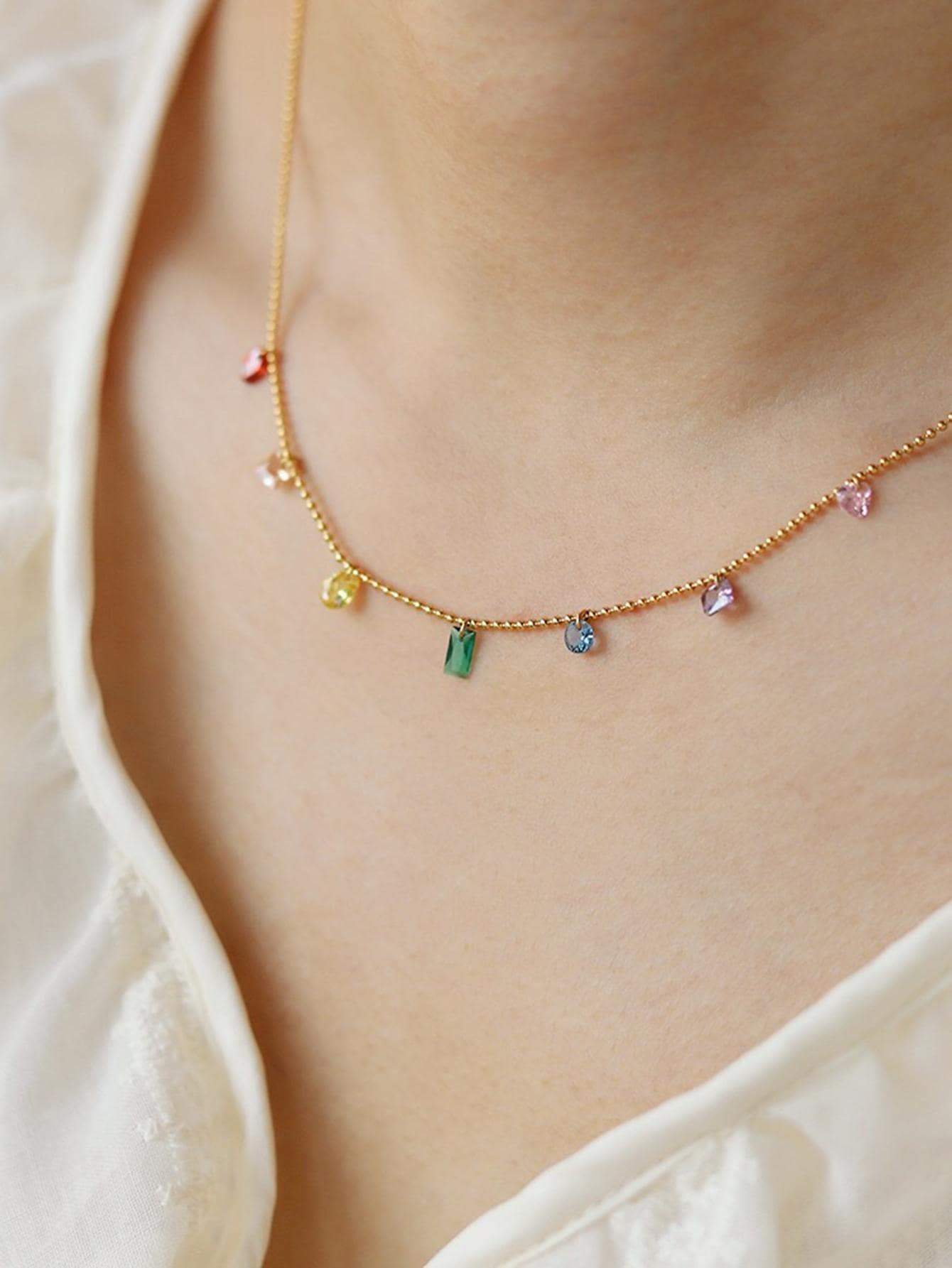 1 Vòng Cổ Choker Đính Đá Cubic Zirconia Bằng Thép Không Gỉ Thời Trang Dành Cho Nữ Trang Trí Hàng Ngày - Vàng - Xem 1