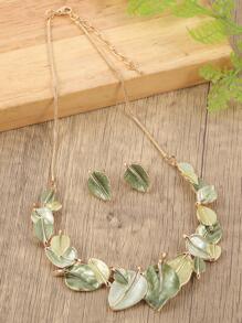 3 Cái/bộ Thời Trang Hợp Kim Kẽm Lá Trang Trí Bộ Trang Sức Cho Phụ Nữ Để Trang Trí Hàng Ngày - màu xanh lá - Xem 1