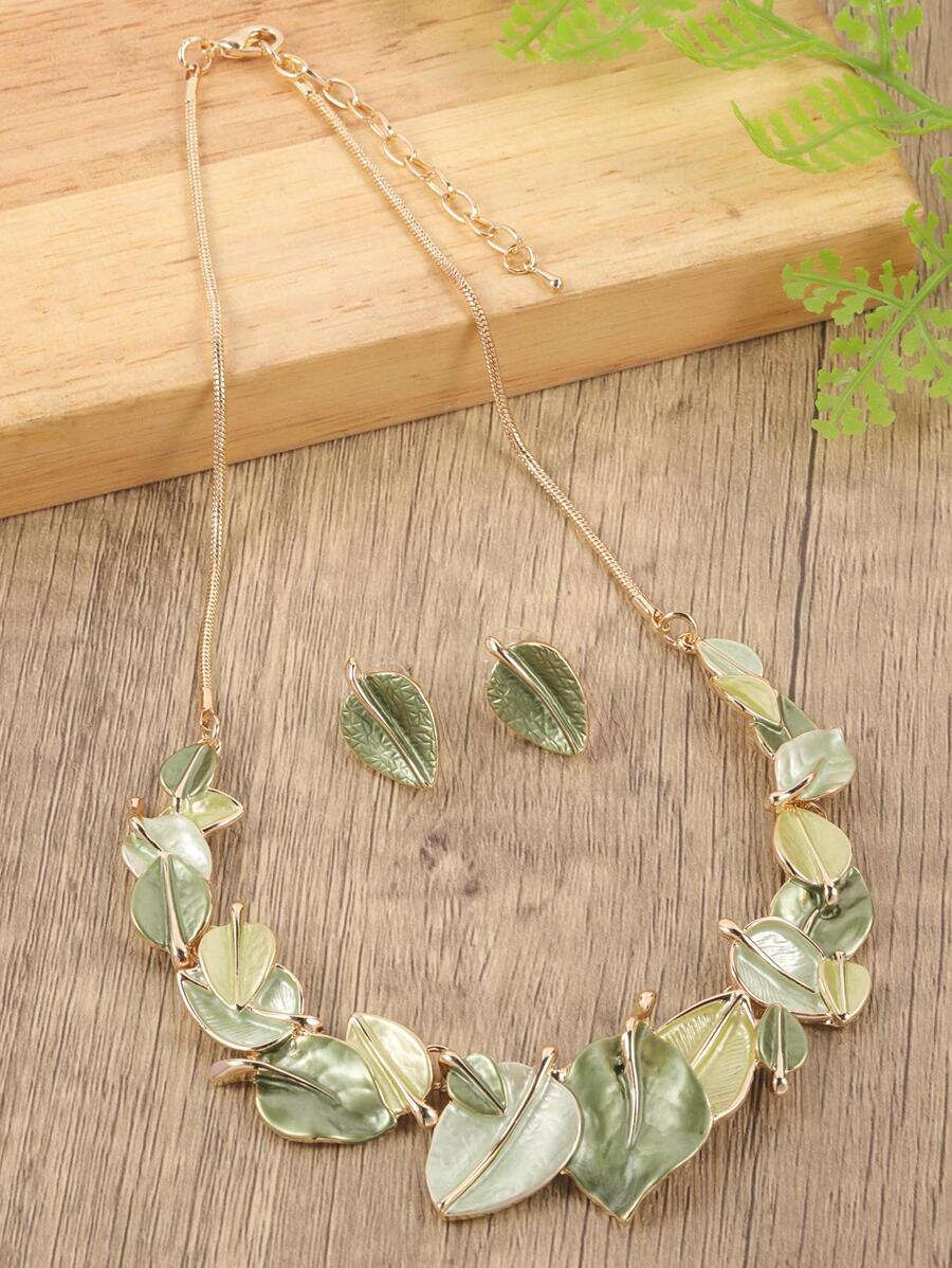 3 Cái/bộ Thời Trang Hợp Kim Kẽm Lá Trang Trí Bộ Trang Sức Cho Phụ Nữ Để Trang Trí Hàng Ngày - màu xanh lá - Xem 1