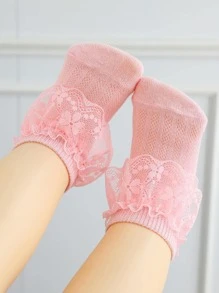 1 đôi tất cho bé gái viền ren đến mắt cá chân cho cuộc sống hàng ngày - Bụi hồng - Xem 2