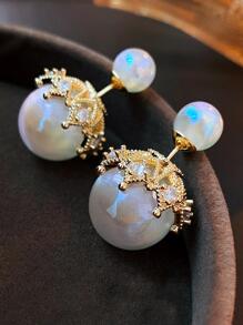 1pair Fashion Cubic Zirconia & Faux Pearl Decor Earring Jackets For Women For Gift - Multicolor - View 2