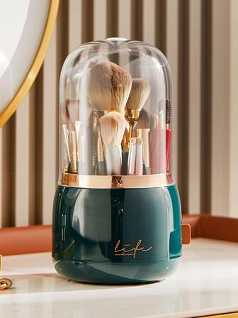 1 pieza Cepillo de maquillaje almacenamiento moderno de plástico giratorio Maquillaje Caja de almacenamiento para casa