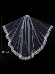 1 件女士蕾丝花边浪漫新娘面纱，适合婚礼秋季女士服装 - 白色 - 查看 5