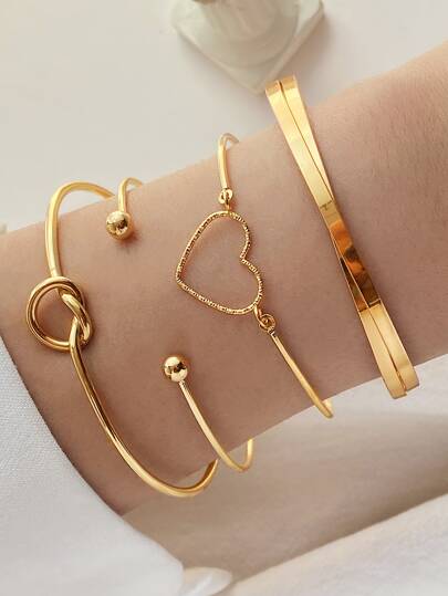 4 piezas/set Brazalete de moda aleación de zinc con corazón & con diseño de nudo para mujeres para decoración diaria