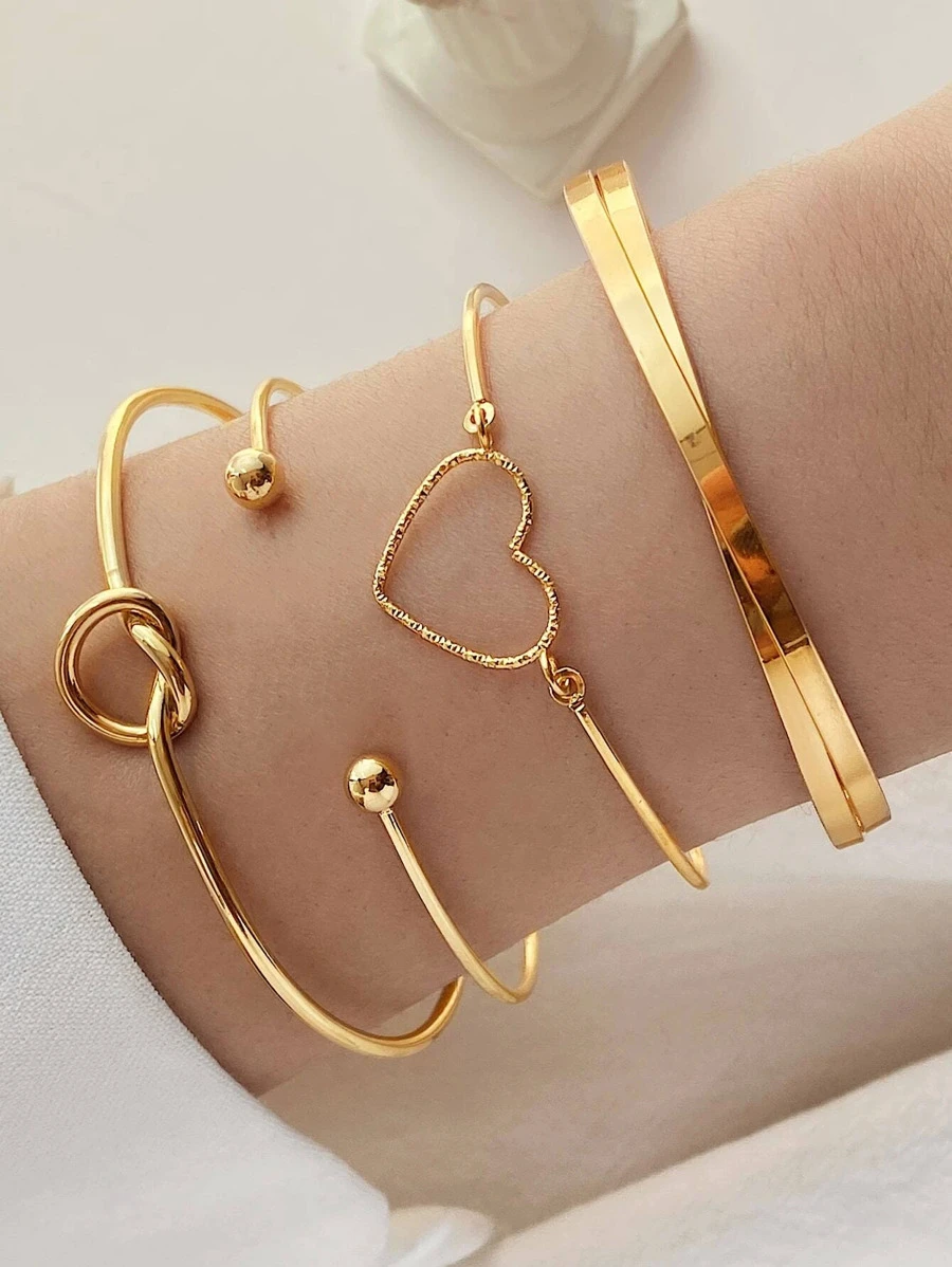 4 Cái/bộ Hợp Kim Kẽm Thời Trang Trái Tim & Nút Trang Trí Lắc Tay Dành Cho Nữ Trang Trí Hàng Ngày - Vàng - Xem 1