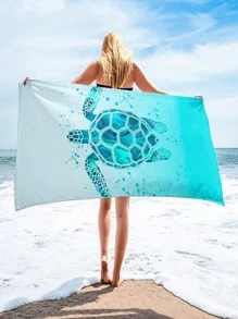 1pc Cartoon Turtle Pattern Bath Towel , Modern Microfiber Bath Towel For Home And Beach - Multicolor - View 1