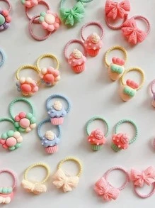 40pcs Kids' Hair Ties, Various Animal Fruit Cartoon Hair Accessories, Ideal Back-To-School Gift