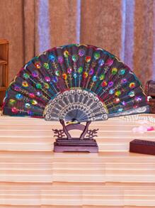 1入組亮片裝飾手工扇子現代滌綸空心月亮和星星家用折扇 - 彩色 - 查看 4