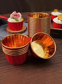 50 Cái/bộ Giấy Lót Bánh Hiện Đại Hai Tông Màu Dùng Một Lần Chịu Nhiệt Giấy Dày Cupcake Bọc - Hồng - Xem 7