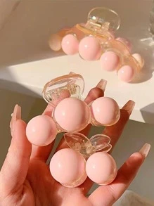 3入組女士珠子裝飾櫻桃造型時尚髮爪適用於日常 - 淺粉色 - 查看 4