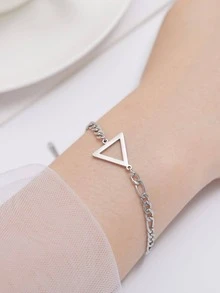 1入組時尚不銹鋼三角形裝飾手鏈適合男士女士適用於生日禮物,適用於首飾類禮品和派對 - 銀色 - 查看 3