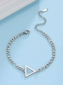 1入組時尚不銹鋼三角形裝飾手鏈適合男士女士適用於生日禮物,適用於首飾類禮品和派對 - 銀色 - 查看 2