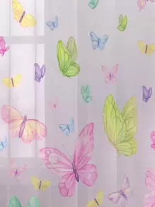 2入組/套蝴蝶圖案透明窗簾現代滌綸濾光透明窗簾適用於客廳 - 彩色 - 查看 3