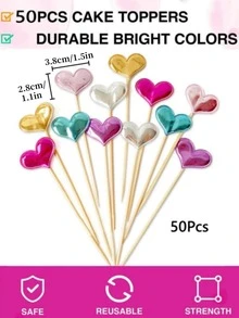 50pcs/set Cake Top Decoration, Modern Heart Decor Cake Topper For Party - Multicolor - View 5