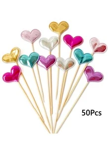 50pcs/set Cake Top Decoration, Modern Heart Decor Cake Topper For Party - Multicolor - View 2