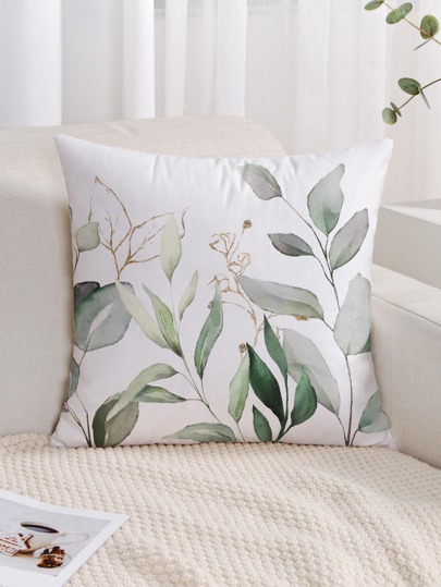 1pc Leaf Print Cushion Cover Without Filler, Modern Watercolor Leaf Print Decorative Square Cushion Cover For Bed, Sofa