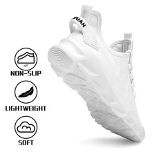 Damyuan Mens Running Shoes Light Comfort Casual Sport Mesh Sneakers Work Gym Slip on Tennis Walking Cross Trainer - 白色 - 查看 6